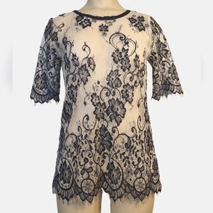 Women’s Maurice sheer navy and white top / blouse size S